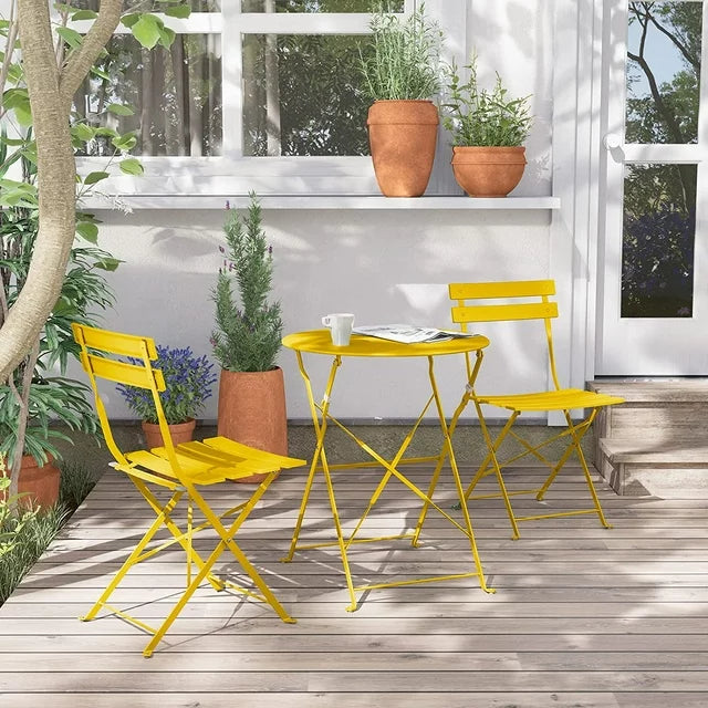 Premium Steel Patio Bistro Set, Folding Outdoor Patio Furniture Sets, 3 Piece Patio Set of Folding Patio Table and Chairs
