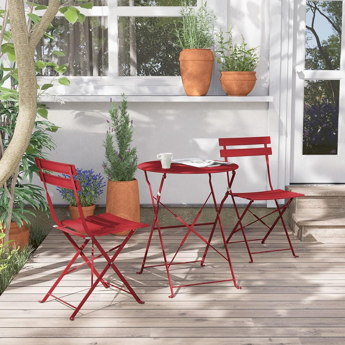 Premium Steel Patio Bistro Set, Folding Outdoor Patio Furniture Sets, 3 Piece Patio Set of Folding Patio Table and Chairs