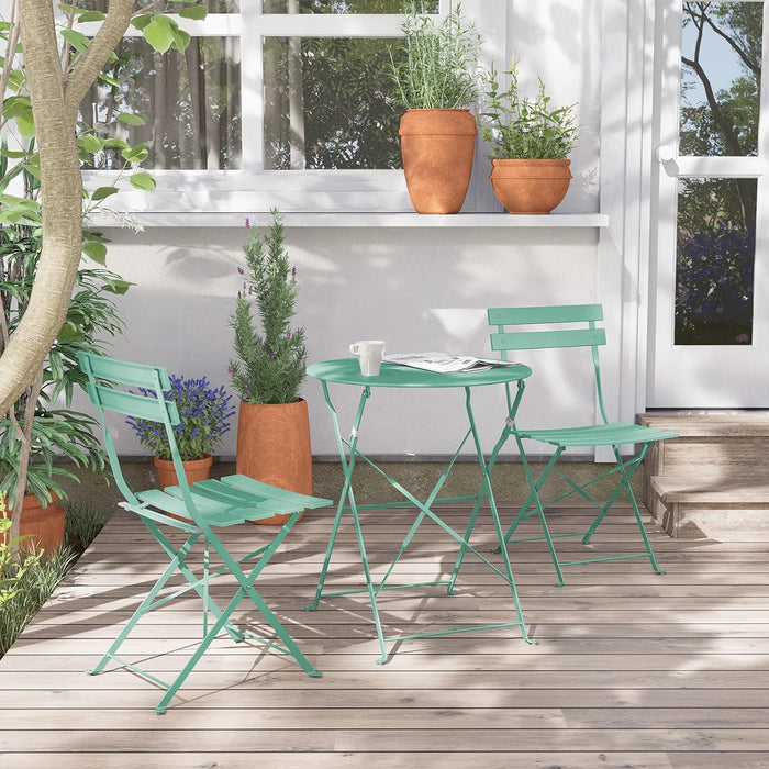Premium Steel Patio Bistro Set, Folding Outdoor Patio Furniture Sets, 3 Piece Patio Set of Folding Patio Table and Chairs