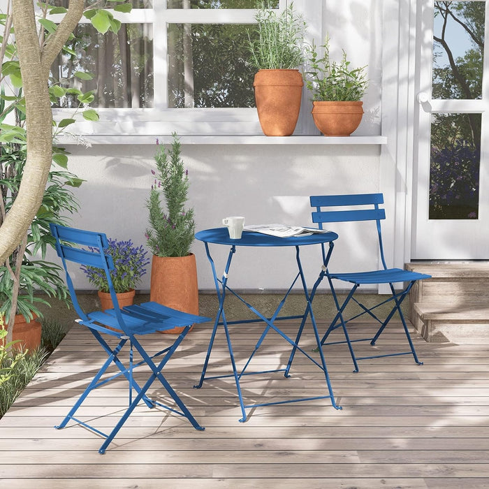 Premium Steel Patio Bistro Set, Folding Outdoor Patio Furniture Sets, 3 Piece Patio Set of Folding Patio Table and Chairs
