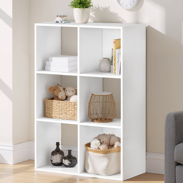 Simenmax 6 Cube Storage Organizer, Bookshelf with 3 Removable Back Panels for Living Room, Bedroom, Home Office, White