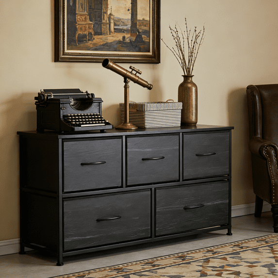 Aidoly Drawer Dresser with Wooden Top, Adjustable Feet, Sturdy Metal Frame Dressers for Bedroom, Living Room