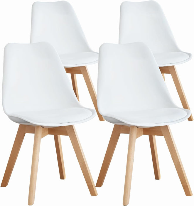 Blorly Dining Chairs, Set of 4 Kitchen Chairs with Wood Legs, PU Leather Cushion, Living Room Bedroom, White