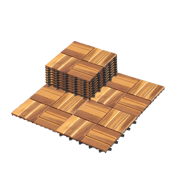 Betcozy 10 Pcs Interlocking Deck Tiles, Patio Flooring - Outdoor Waterproof Acacia Wood Tiles for All Weather Use - Balcony, Backyard, Indoor & Outdoor, Square