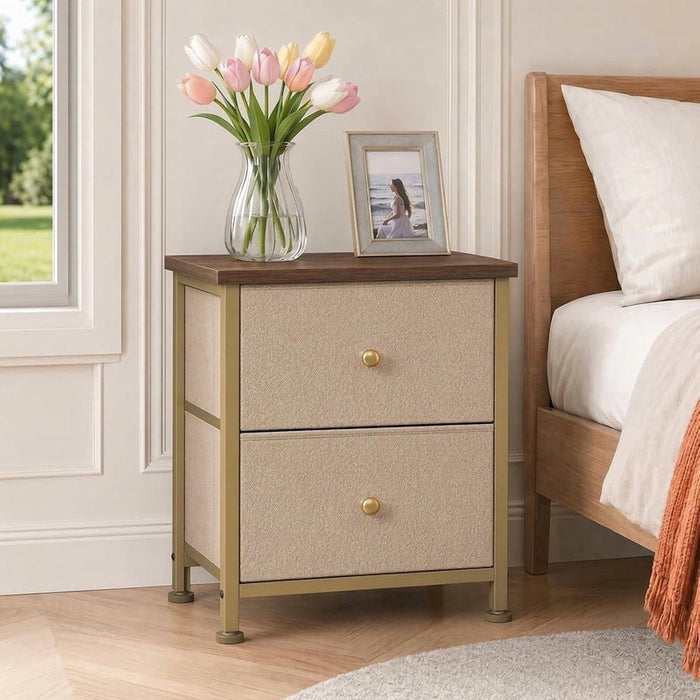 Nextay 2PCS Nightstand, 2-Drawer Nightstand with Fabric Bins â€?20" Compact Bedside Table, Space-Saving End Table for Bedroom, Dorm, Closet, Khaki