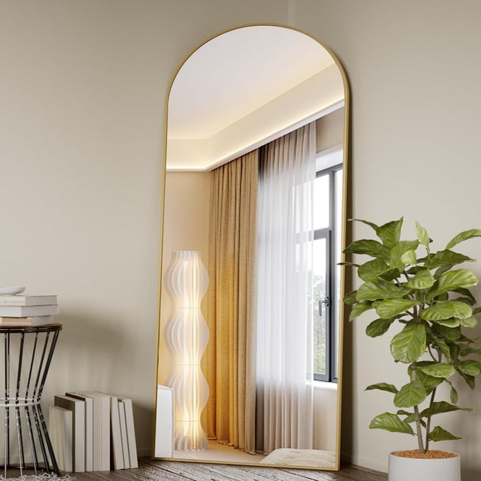 Blorly Floor Mirror, Arch Full Length Mirror with Stand, Hanging Body Mirror Wall Mounted Mirror for Bedroom, Entry way, Dressing Room, Gold
