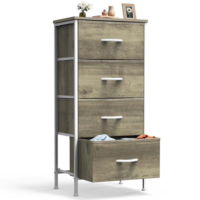 Betcozy Dresser, Storage Organizer with 4 Drawers for Bedroom, Nightstands with Sturdy Metal Frame, Wood Tabletop for LivingRoom, Entryway,Smoked ash
