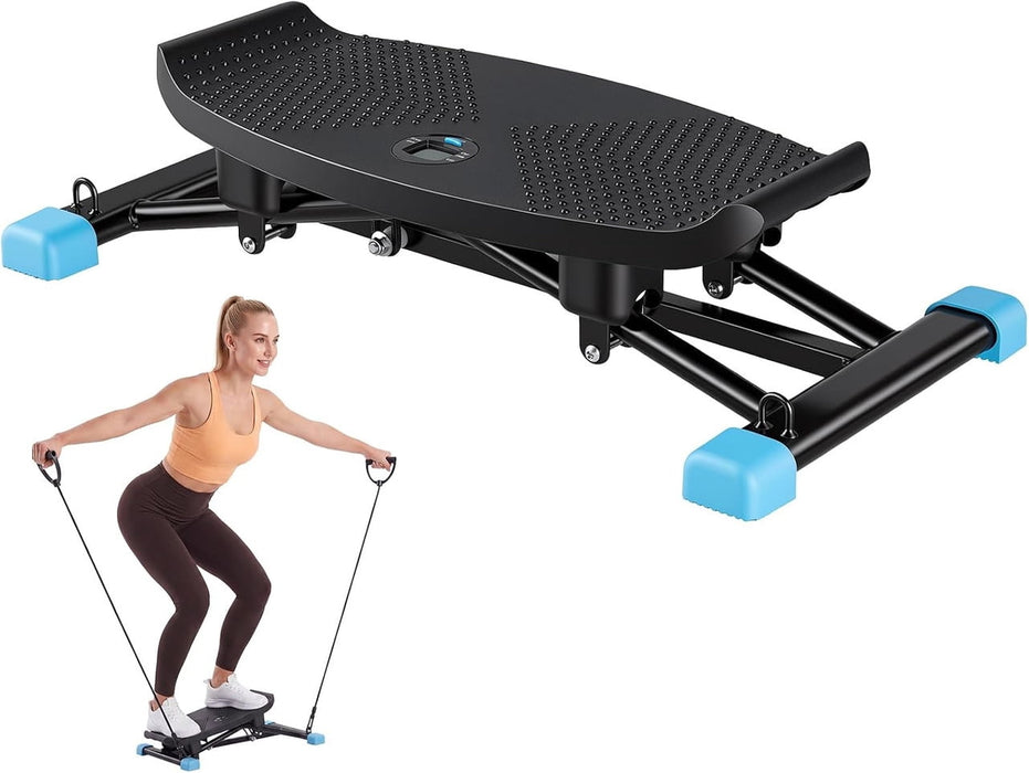 Simenmax Ski Balance Board for Adults, Lateral Rocking Stepper with Resistance Bands & LCD Display, Black Blue