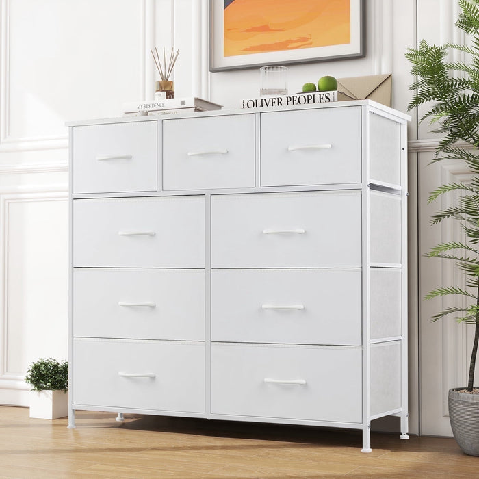 Taoset 9-Drawer Fabric Dresser with Wood Top - Compact Storage Organizer for Bedroom, Closet, White
