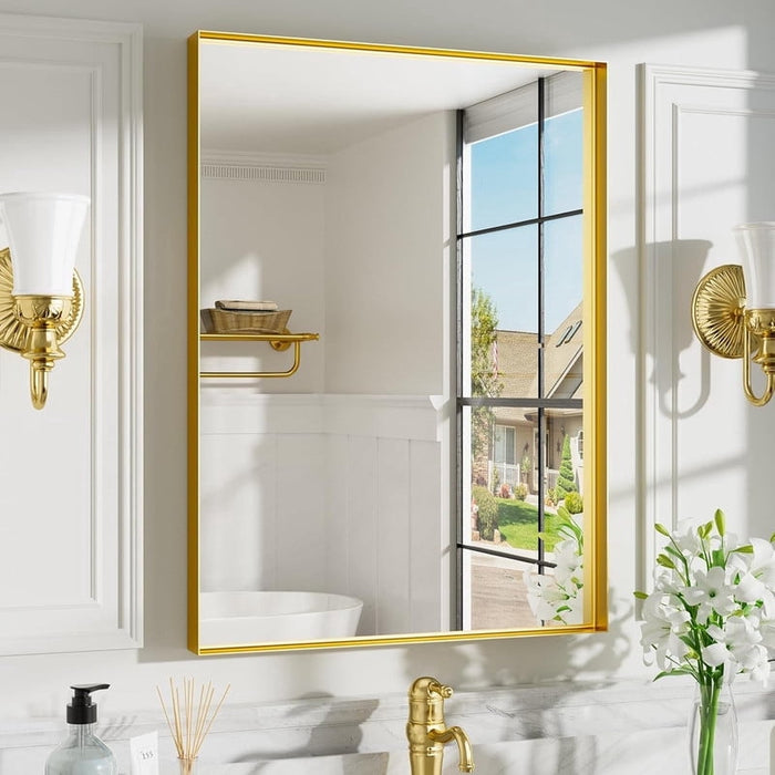 Simenmax Gold Bathroom Mirror – 40"x24" Rectangular Wall Mounted Vanity Mirror, Anti-Rust Aluminum Frame, Tempered Glass, Horizontal or Vertical Hanging