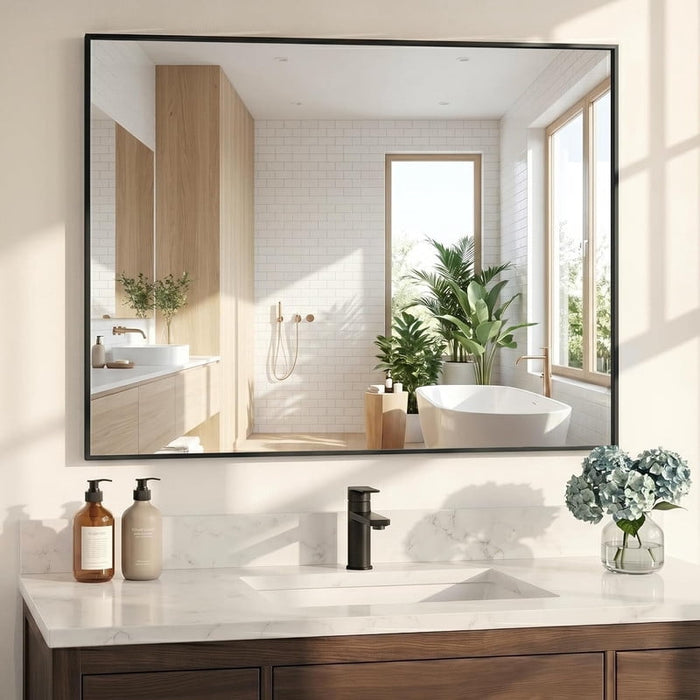 Bigleap Bathroom Mirror, Black Vanity Mirror Anti-Rust Aluminum Frame Wall Mounted Mirror, Rectangular Mirror for Bathroom, Bedroom, Vanity（40"x30"）