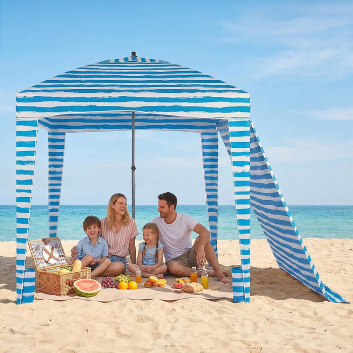 Betcozy 6x6ft Beach Canopy Tent with Side Wall, Tool-Free Setup Portable Sun Shelter, UPF 50+ Waterproof Sand Shield Shade with Storage Pockets & Sandbags for Camping, Beach, Patio (Light Blue)