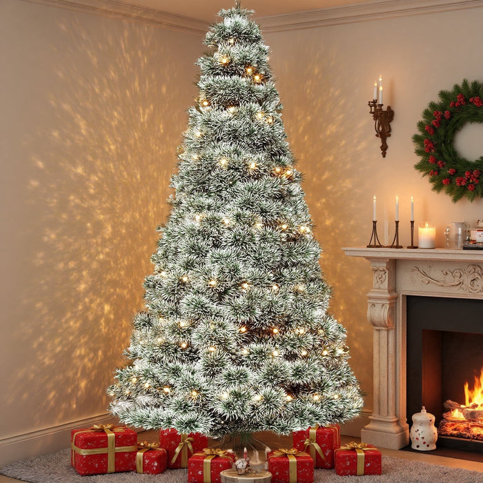 Nextay 6ft Snow Flocked Artificial Christmas Tree Pre-Lit with Warm White Lights, Hinged Spruce for Home Office Holiday Decor