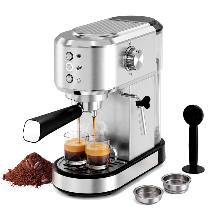 Taoset Compact Espresso Machine and Cappuccino Maker, 20-Bar Professional Pump Coffee Machine without Pressure Gauge, Silver