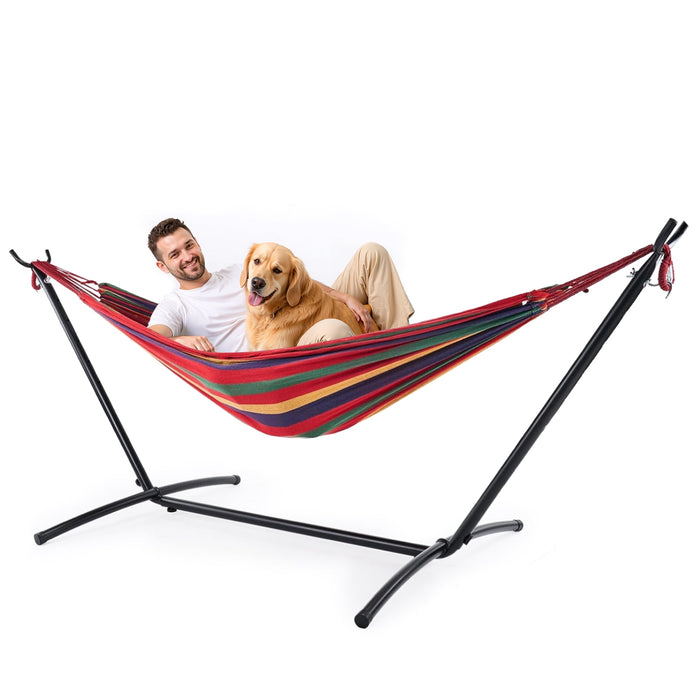 Betcozy Hammock with Stand, 450 LBS Heavy Duty Double Hammock with Bag, Saving Steel Stand for Outside Garden Yard, Red