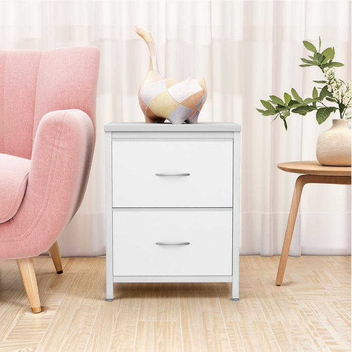 Blorly Nightstand, Set of 2 Bedside Table with 2 Storage Drawers, Wooden Top Fabric Cabinet Kids Mini Dresser for Bedroom, Closet, Entryway, College Dorm, White