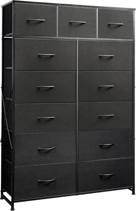 Nextay 13-Drawer Fabric Dresser with Wood Top & Steel Frame â€?Sturdy Storage Cabinet for Bedroom, Living Room, Home Office,Black