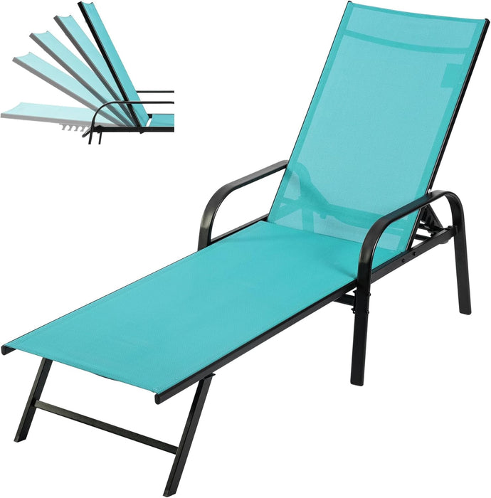 Simenmax Outdoor Folding Lounge Chair - Portable Recliner with Adjustable Backrest, 300lb Capacity, Stackable Design for Patio, Lawn, Beach - Blue