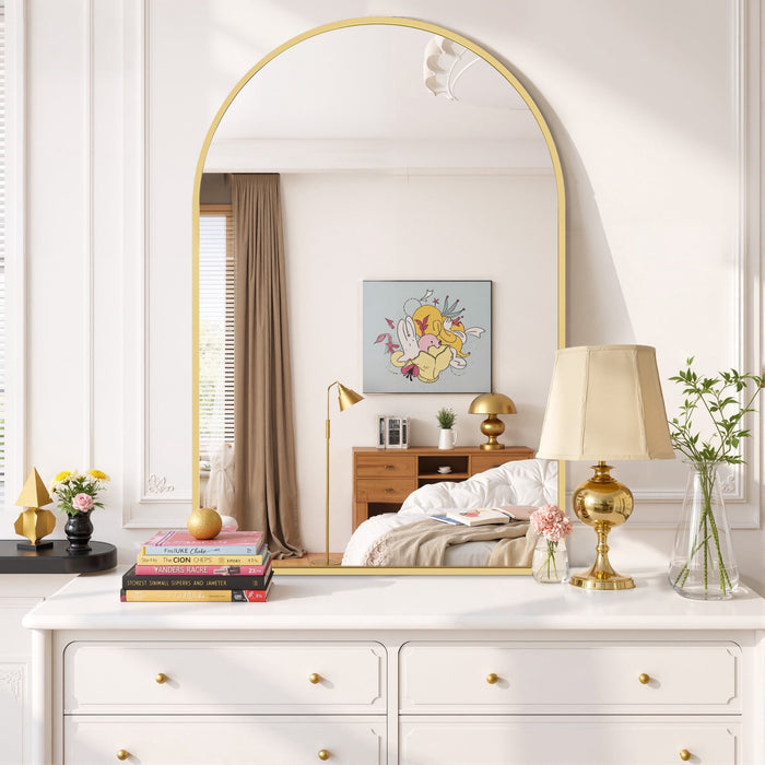 Taoset Bathroom Mirror, 26"X38" Inch Gold Wall Vanity Arch Mirror, Rounded Arch Mirror, Anti-Rust, Tempered Glass, Hangs Vertically