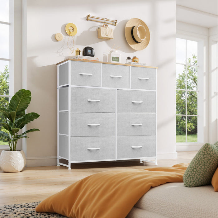 Blorly 9 Drawers Dresser, Storage Dresser Organizer with Drawers, Chest of Drawers, Dresser with Metal Frame and Wood Tabletop for Bedroom, Guest Room, Closet, Entryway, Nursery, Light Gray