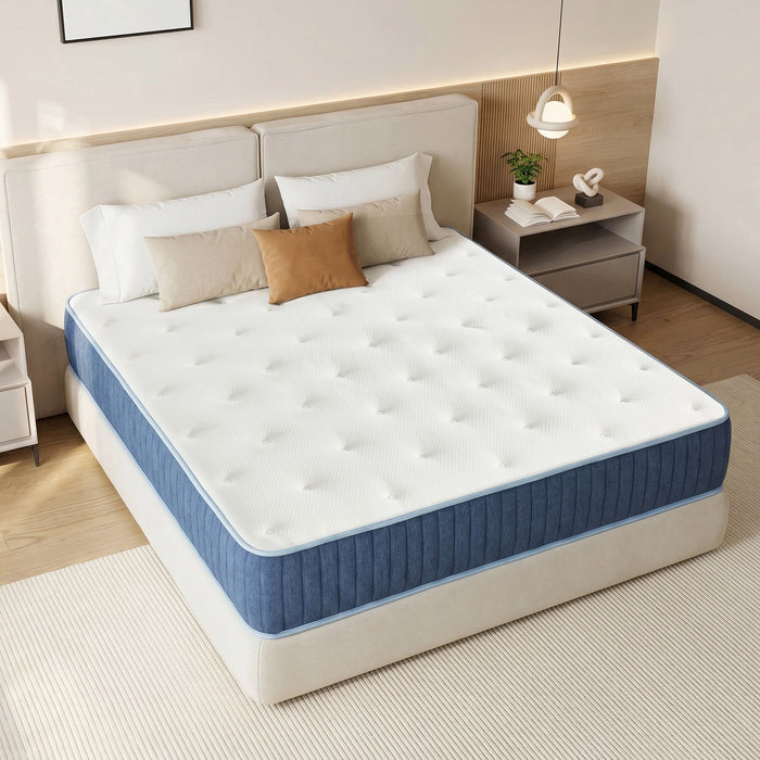10 inch Full Size Hybrid Mattress, Hybrid Mattress in a Box, Multi-Fabric Encased Pocket Springs, Medium, White