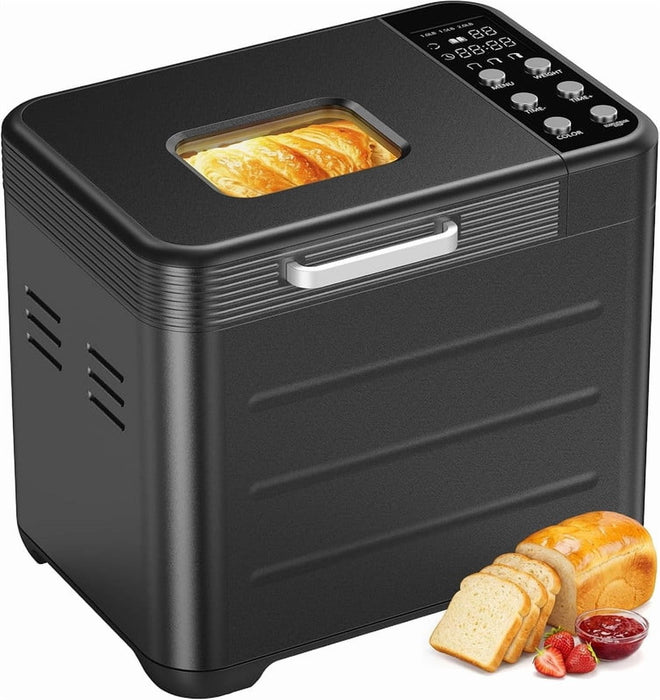 Simenmax 21-in-1 Automatic Bread Machine, 2LB Stainless Steel Bread Maker with 360¡ã Even Baking, 650W Smart Touch Panel,Black