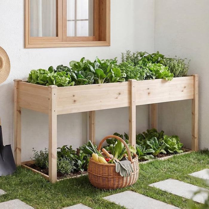 Simenmax 72'' Raised Garden Bed with Legs, Large Elevated Wooden Planter Box for Backyard, Patio, Balcony – Includes Liner & Drainage Holes, Wooden