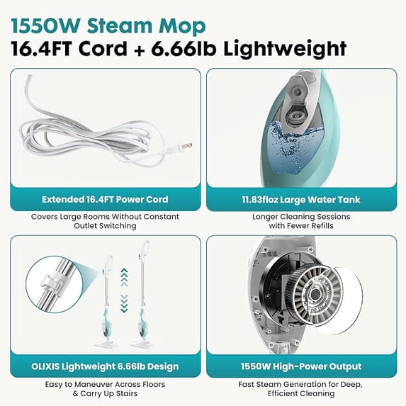 Parcus 10-in-1 Steam Mop & Handheld Cleaner – 1550W Powerful Steamer with 14 Accessories, Perfect for Hardwood, Tile, Carpet, Windows & Grout