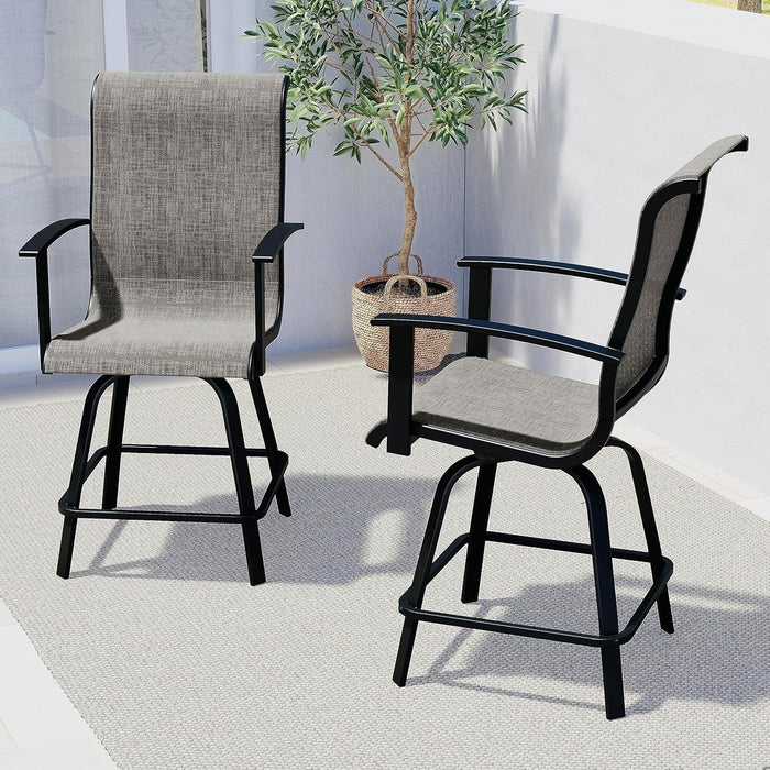 Betcozy Outdoor Swivel Bar Stools, Set of 2 Counter Height Bar Chairs with Arm and Back, Mesh Chair for Porch Balcony, Poolside, Deck, Coffee