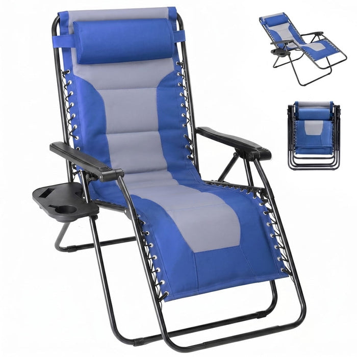 Bigleap Zero Gravity Chair, 400LB Heavy Duty Outdoor Recliner with Headrest & Cup Holder Tray, Folding Patio Lawn Beach Lounge Chair (BlueGray)