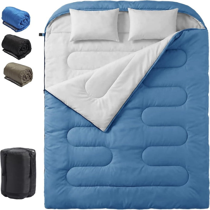 Simenmax Double Sleeping Bag for Adults with Pillows,Portable Sleeping Bags with Compression Bags for Camping, Hiking, Outdoor Adventure,Blue