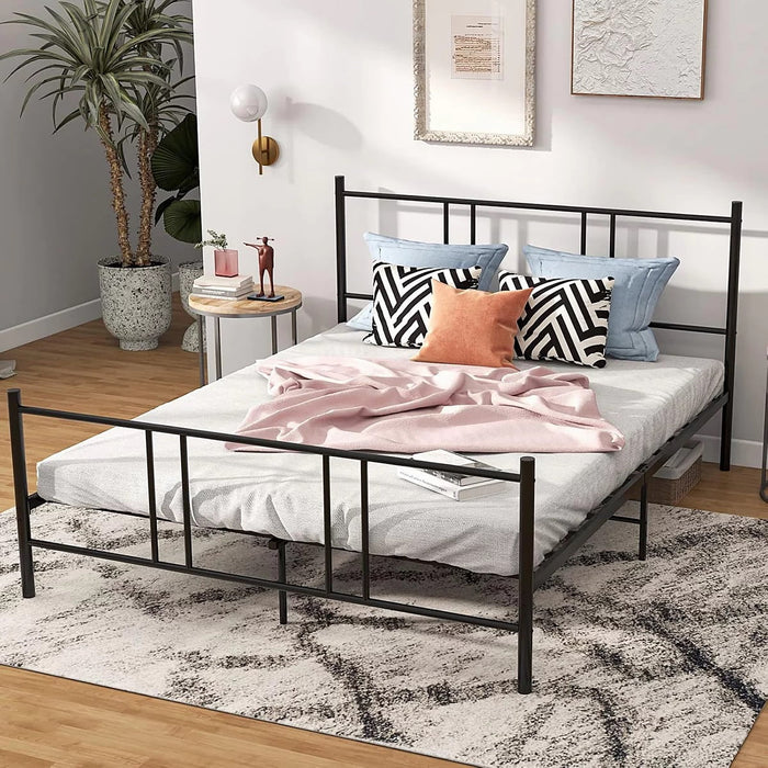 Blorly Full Size Bed Frame Classic Metal High Platform Bedframes with Victorian Style Iron-Art Headboard/Footboard/Under Bed Storage, 11.2 Inch High