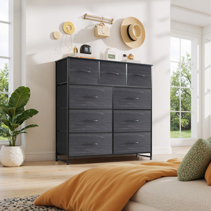 Blorly 9 Drawers Dresser, Storage Dresser Organizer with Drawers, Chest of Drawers, Dresser with Metal Frame and Wood Tabletop for Bedroom, Guest Room, Closet, Entryway, Nursery, Black