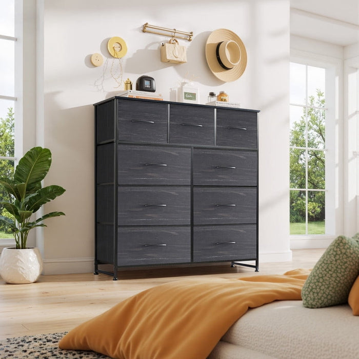 Blorly 9 Drawers Dresser, Storage Dresser Organizer with Drawers, Chest of Drawers, Dresser with Metal Frame and Wood Tabletop for Bedroom, Guest Room, Closet, Entryway, Nursery, Black