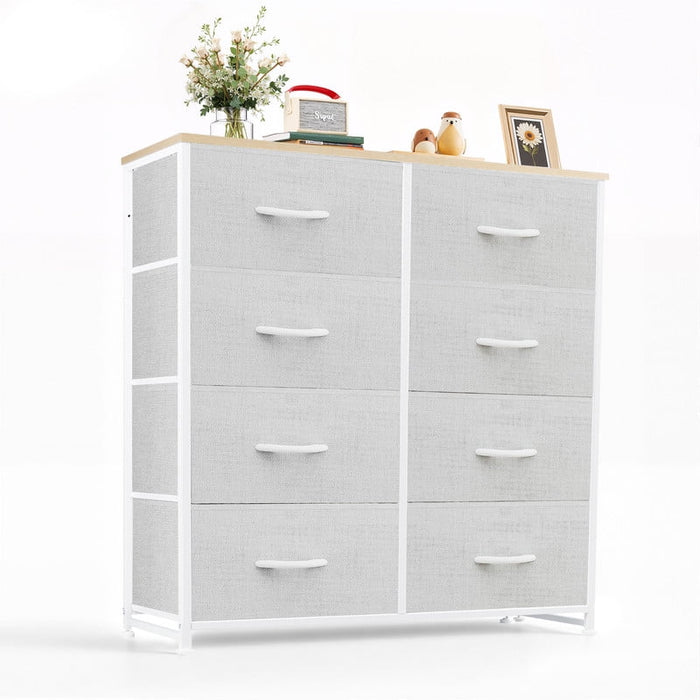 Simenmax 8 Drawer Dresser for Bedroom Fabric Dresser Chest of Closets Storage Units Organizer Tower Wooden Top Shelf for Bedroom, Hallway, Entryway, Closet,Light Gray