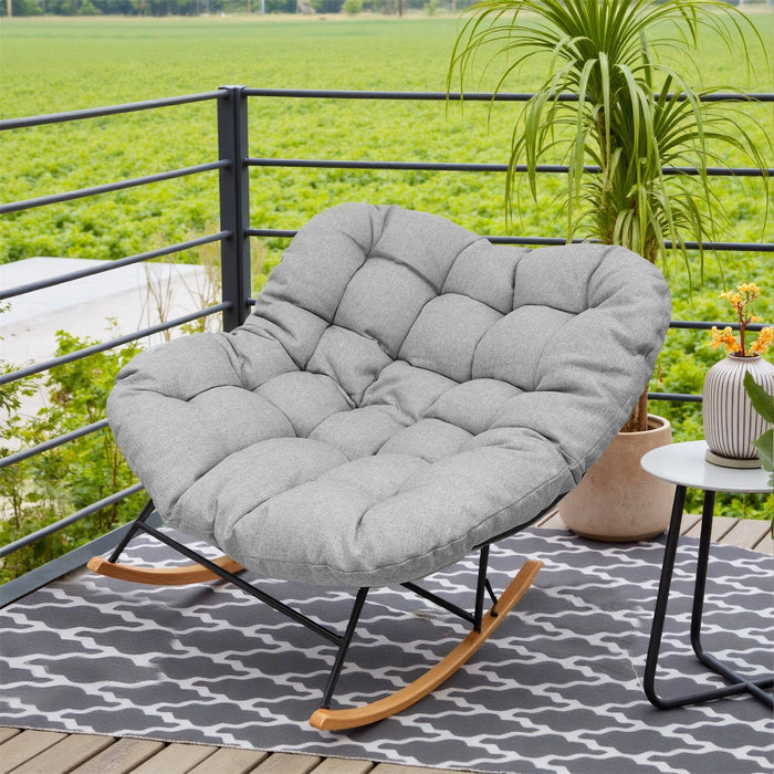 Betcozy Rocking Chair, Papasan Chair, Outdoor Patio Porch Furniture, Rattan Wicker Lounge Chair Indoor, Rocker Egg Chair, Small Gray