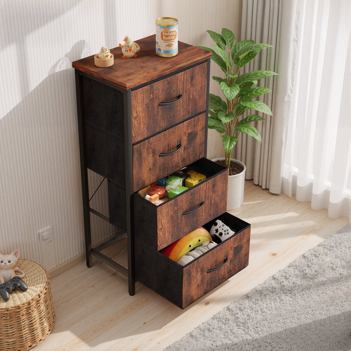Betcozy 4-Drawer 37.7" Nightstand Storage Dresser, Narrow Closet Organizer Cabinet & Space-Saving Bedroom Dresser, Steel Frame, Wooden Top, Rust