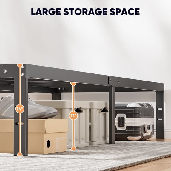 Aidoly Twin Size Bed Frame, Strong Steel Slat Support, 14 Inches High, Underneath Storage