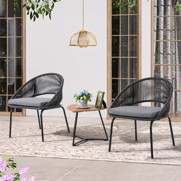 Betcozy Patio Bistro Set of 3, Wicker Conversation Furniture Set with with Coffee Table and Cushions, Outdoor Rattan Chair and Table Set, Gray