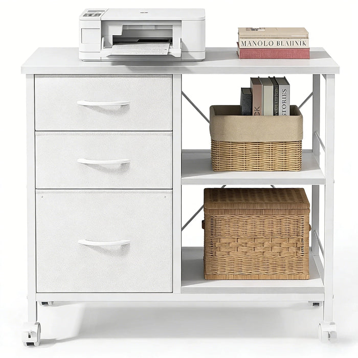 Nextay 3-Tier Mobile File Cabinet Wide Filing Cabinet Desk Table Cabinet Storage Furniture with Drawers and Back Support Bar for Home Office, White