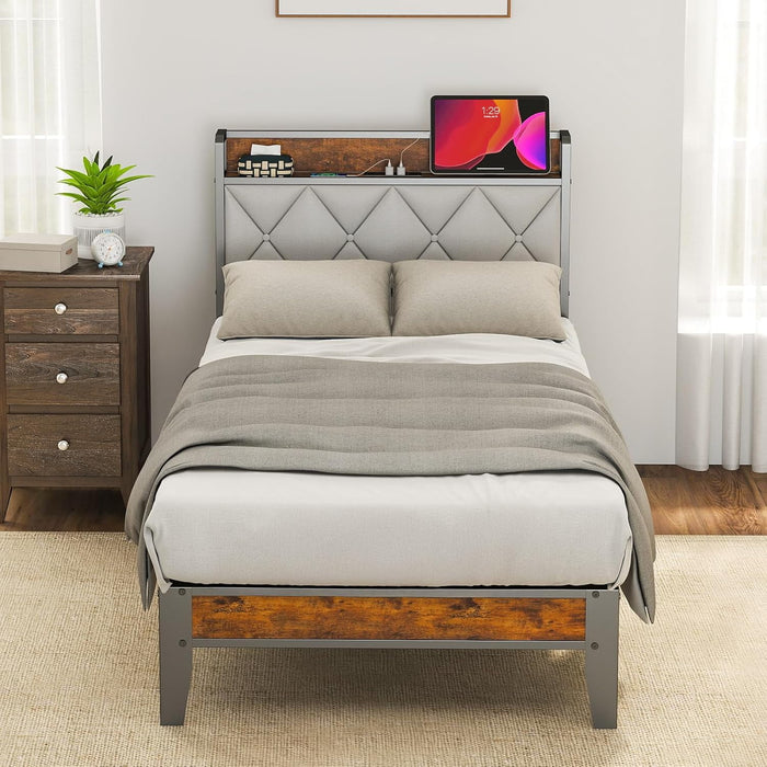 Blorly Twin Size Bed Frame, Metal Bed with Headboard, 700LBS Heavy Duty Mattress Foundation with Steel Slats Support, No Box Spring Needed, Noise Free