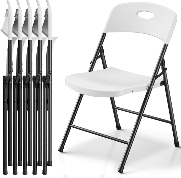 Simenmax 6 Pack Folding Chairs, Plastic Portable Dining Chiars for Home and Office, Wedding, Party, Camping,White