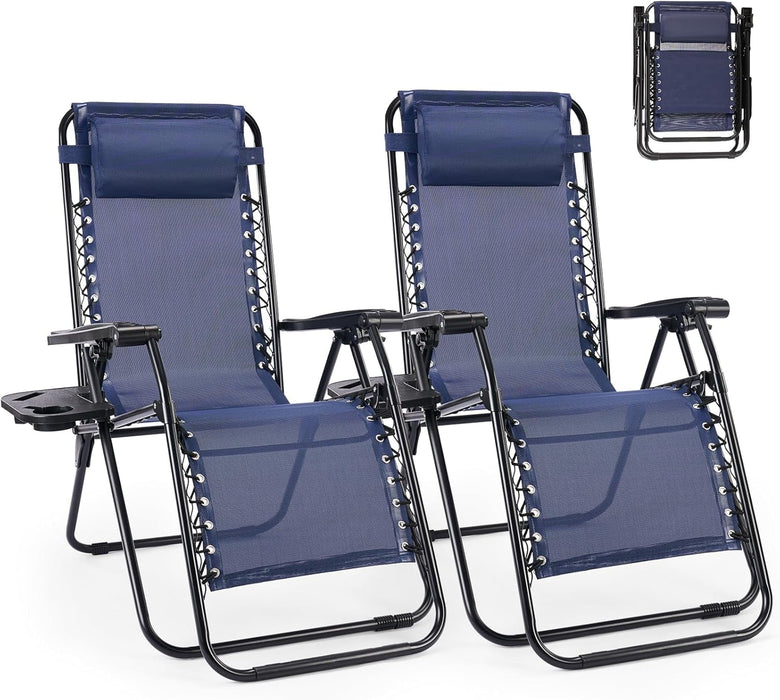 Simenmax Set of 2 Zero Gravity Chair, Outdoor Lounge Chairs, Portable Folding Reclining Camping Chair, Blue