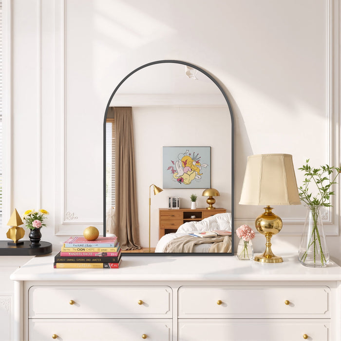 Taoset Bathroom Mirror, 20"X30" Inch Black Wall Vanity Arch Mirror, Rounded Arch Mirror, Anti-Rust, Tempered Glass, Hangs Vertically