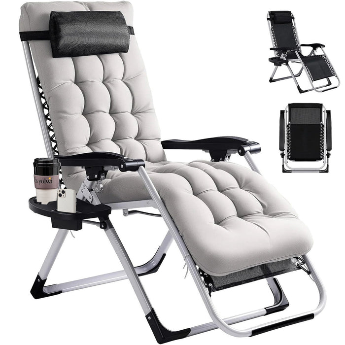 Betcozy Zero Gravity Chairs, 1 PCS Patio Folding Lawn Outdoor Lounge Gravity Camp Reclining Lounge Chair with Cup Holder Pillows for Poolside Backyard and Beach(Gray)