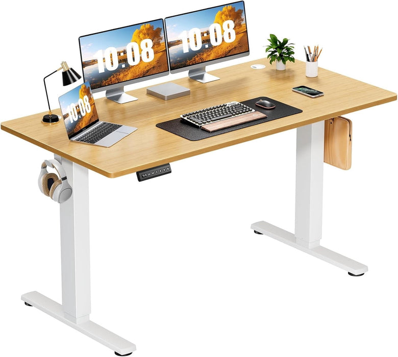Bigleap Electric Standing Desk 55x24 Inches, Sit Stand Up Desk with 3 Memory Presets, Splice Wood Board, Home Office Computer Workstation (Wood)