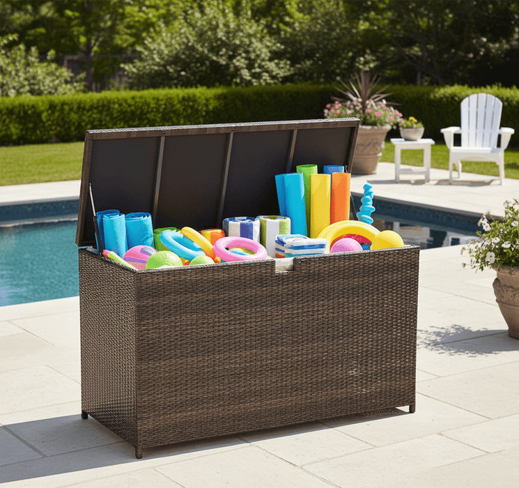 Betcozy 120 Gallon Outdoor Storage Box, Large Wicker Deck Box, Waterproof& Weatherproof, UV-resistant Patio Organizer, Brown