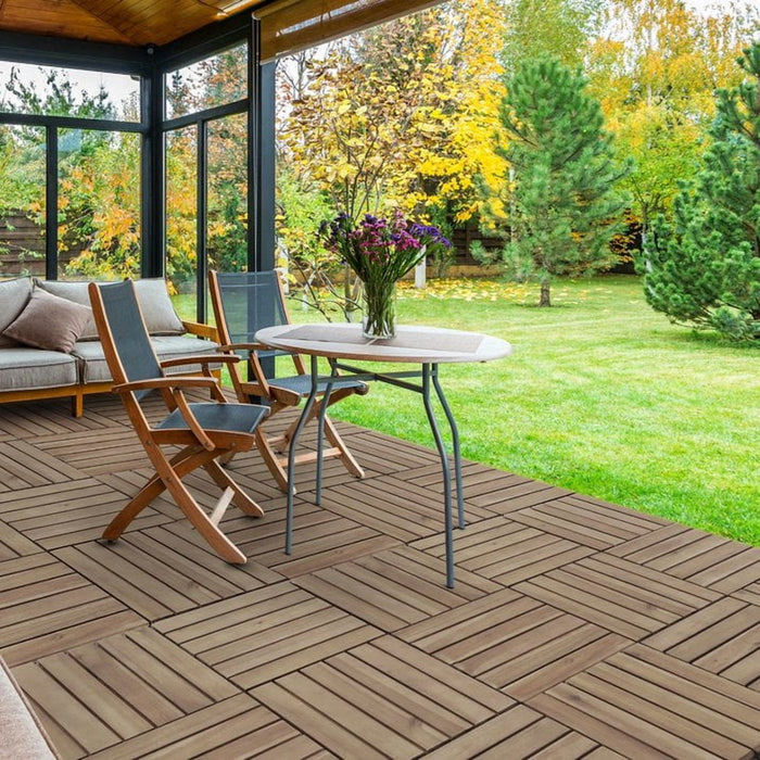 Betcozy Pack of 27 Deck Tiles - 12"x12" Interlocking Natural Solid Acacia Wood for Outdoor & Indoor, Patio Garden, Balcony, Poolside - Natural Color
