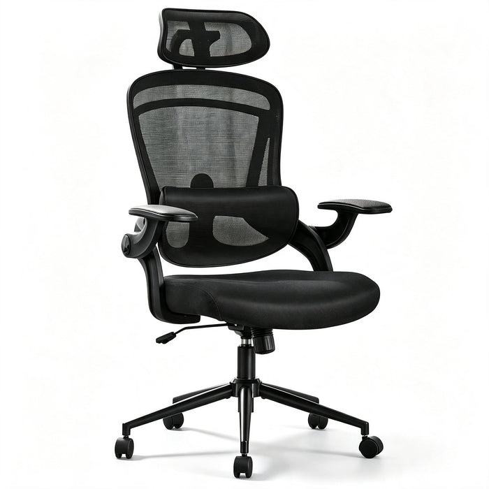Taoset High‑Back Mesh Office Chair with Headrest & Lumbar Support, Reclining Swivel Desk Chair for Home Office, Black