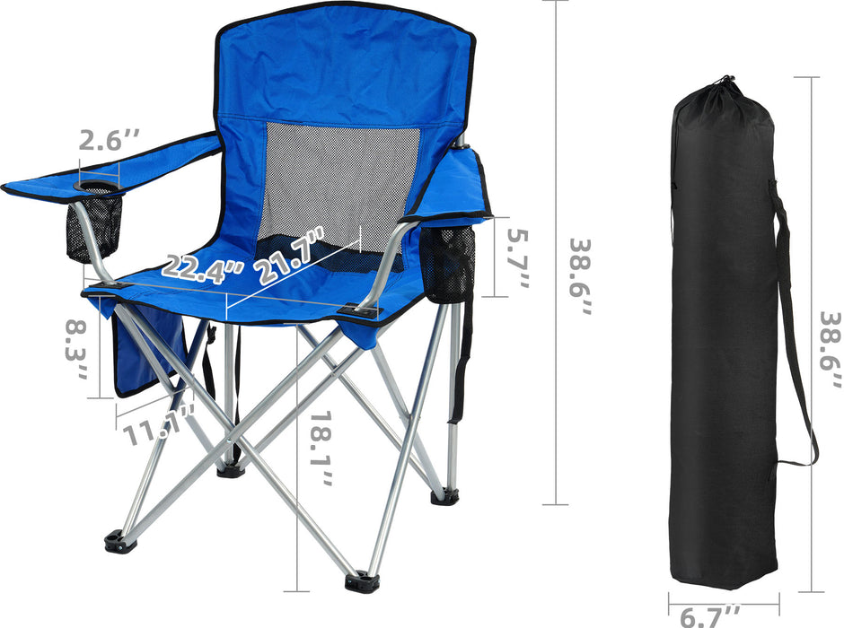 Simenmax Folding Camping Chair Recliner - Portable Outdoor Chair with Mesh Back, Cup Holder & Storage for Beach, Lawn, Camping，Blue